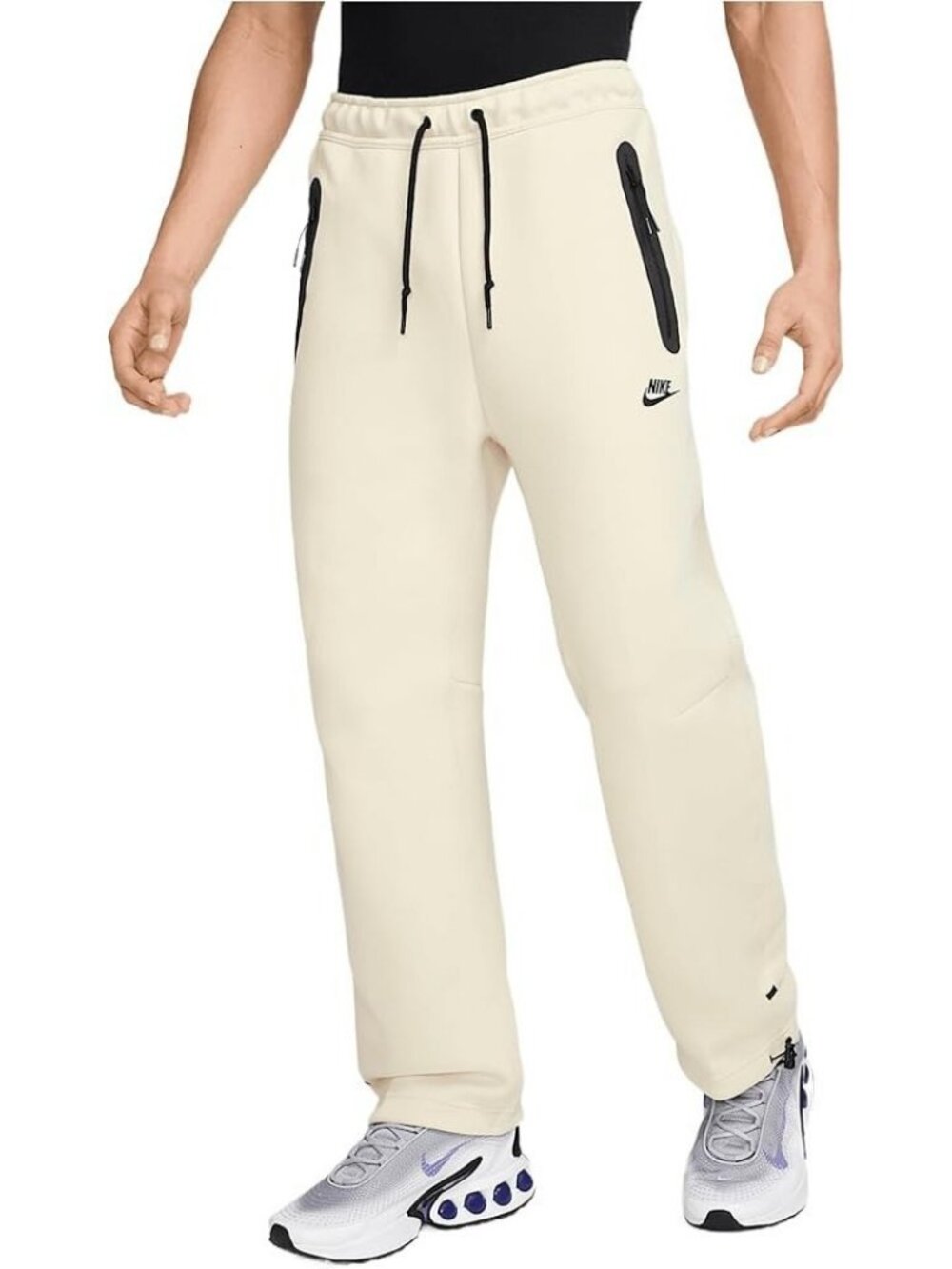 Nike Air Tech Fleece Open Hem Pant Mens XL Light Khaki/Black HJ6533-234 NWT